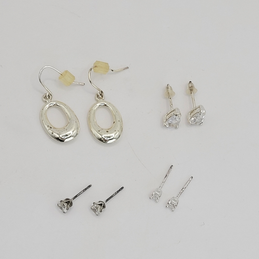 Lot of Assorted 925 Sterling Silver CZ Stud and Dangle Earrings